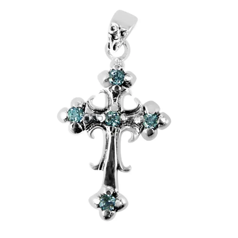 Best Price Blue Topaz Gemstone Handmade Pendants In Solid Sterling Silver Jewelry 925SP265-4_0