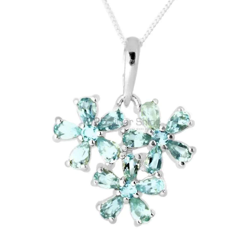Best Price Blue Topaz Gemstone Pendants Exporters In 925 Solid Silver Jewelry 925SP220-1