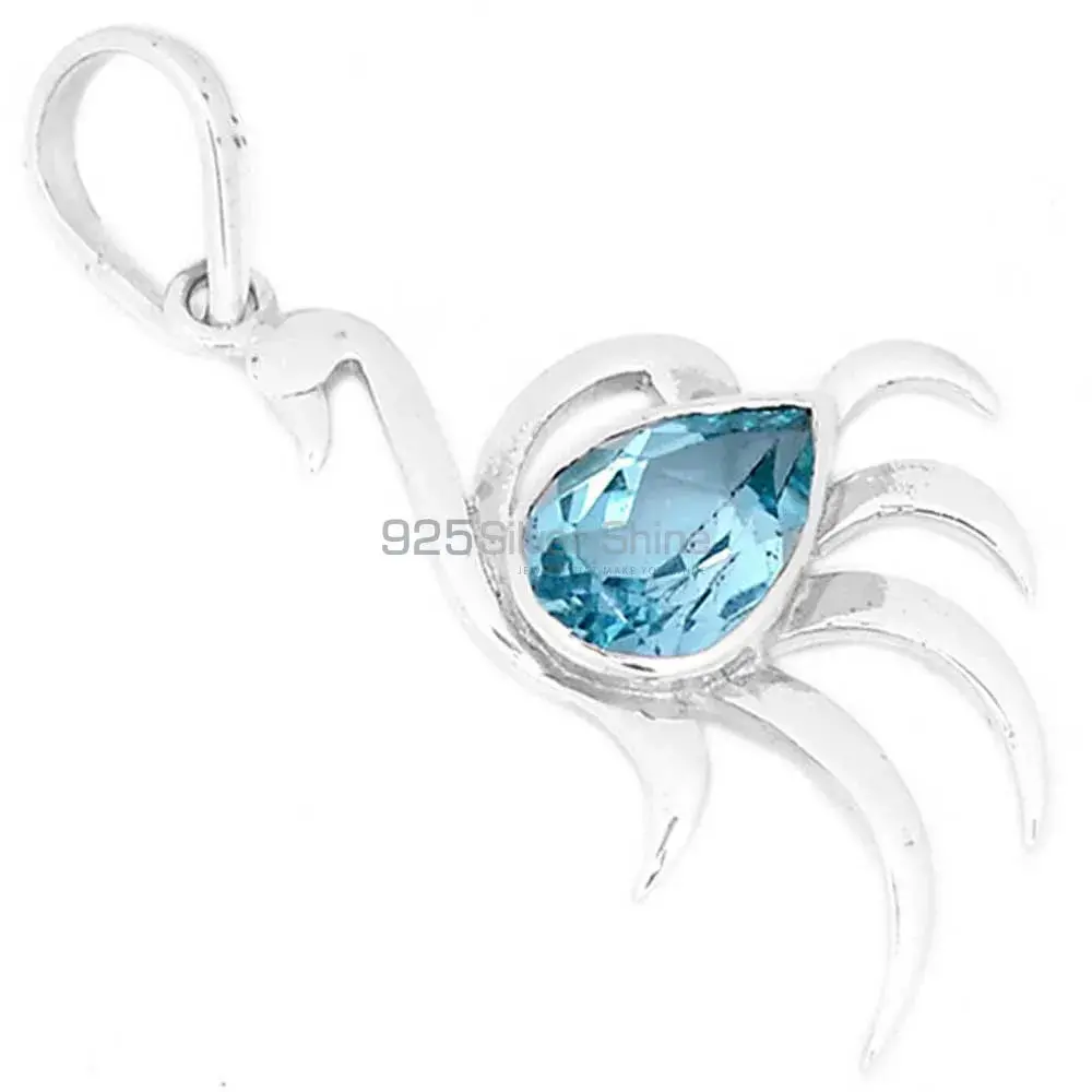 Best Price Blue Topaz Gemstone Pendants Exporters In 925 Solid Silver Jewelry 925SP276-1