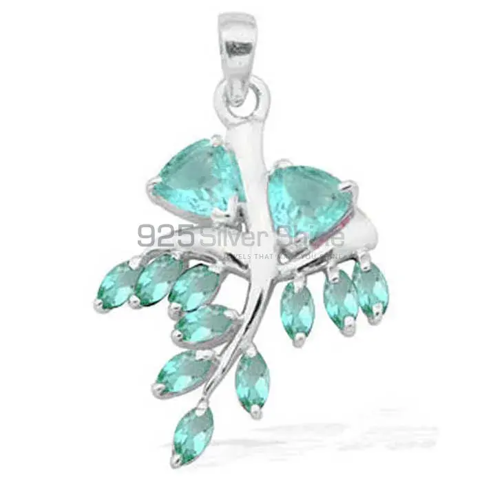 Best Price Blue Topaz Gemstone Pendants Suppliers In 925 Fine Silver Jewelry 925SP1665