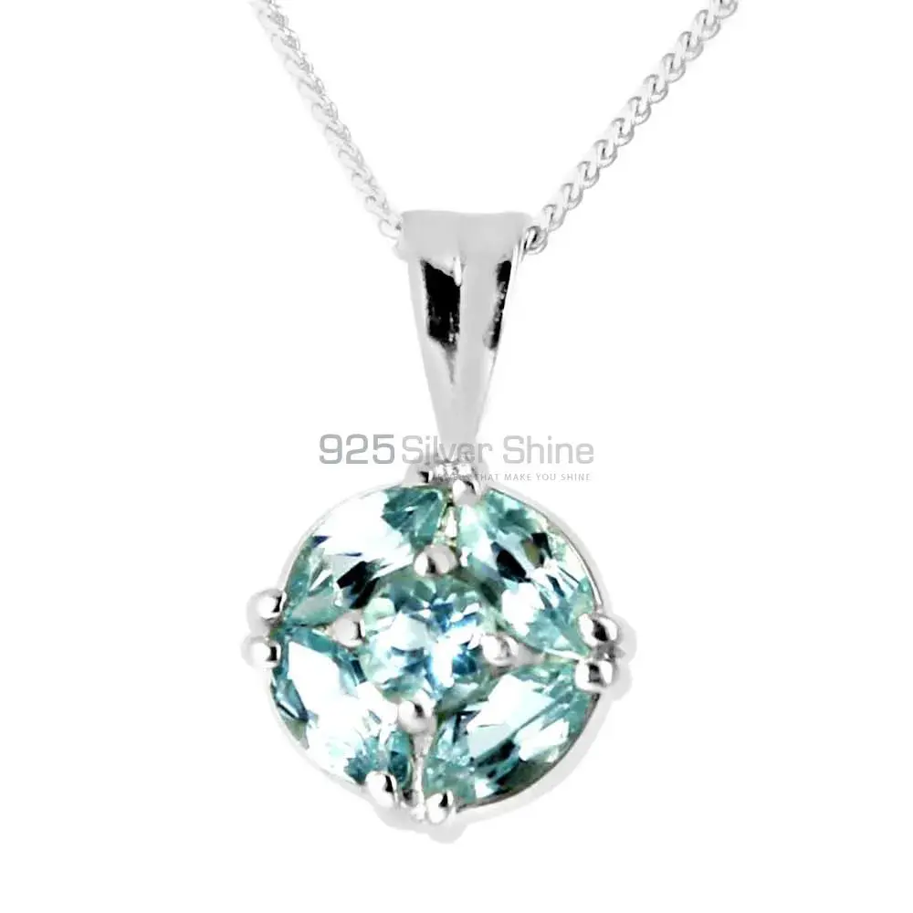 Best Price Blue Topaz Gemstone Pendants Suppliers In 925 Fine Silver Jewelry 925SP237-2
