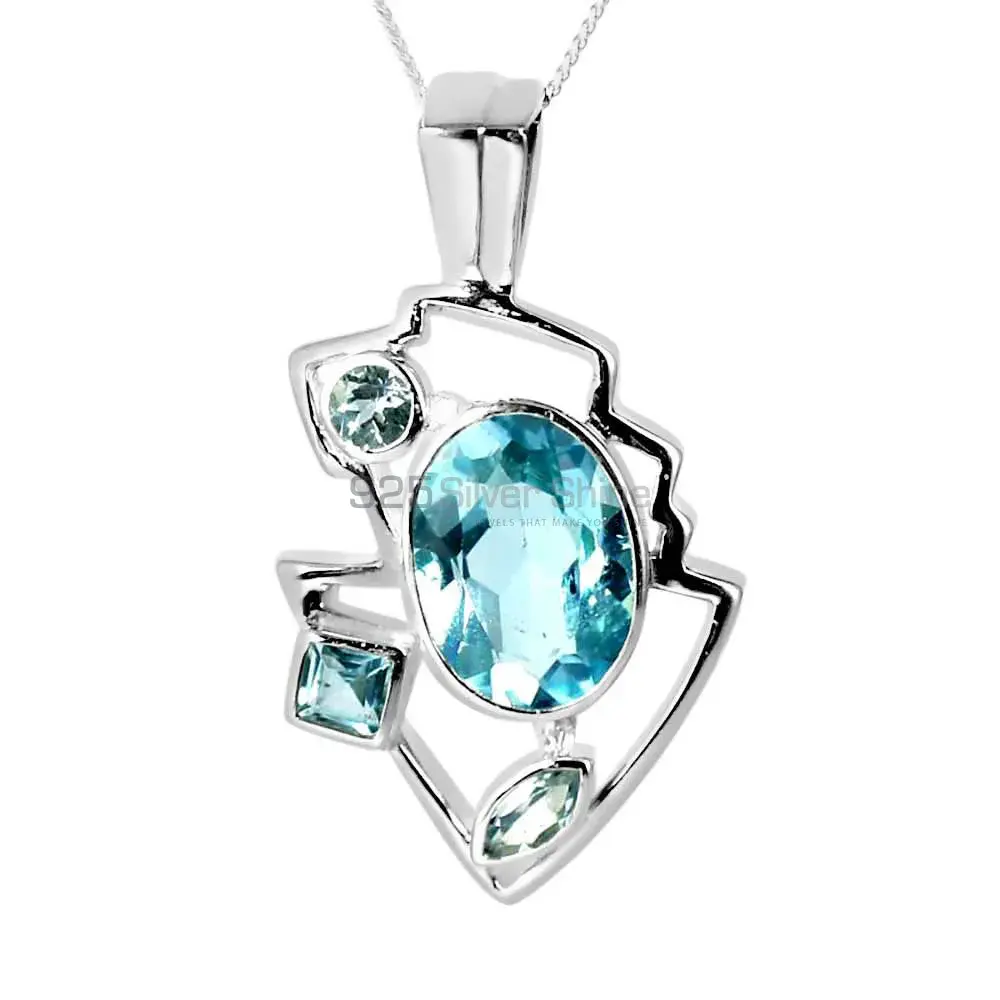 Best Price Blue Topaz Gemstone Pendants Wholesaler In Fine Sterling Silver Jewelry 925SP234-6