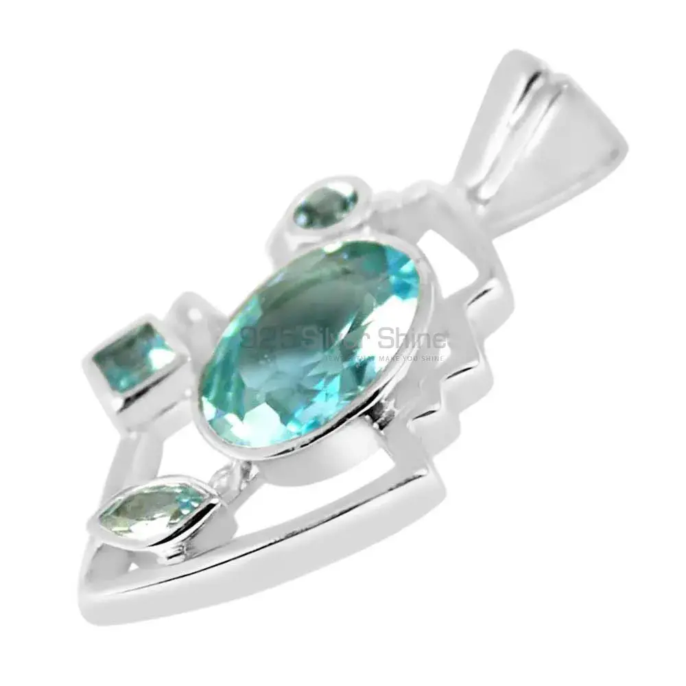 Best Price Blue Topaz Gemstone Pendants Wholesaler In Fine Sterling Silver Jewelry 925SP234-6_0