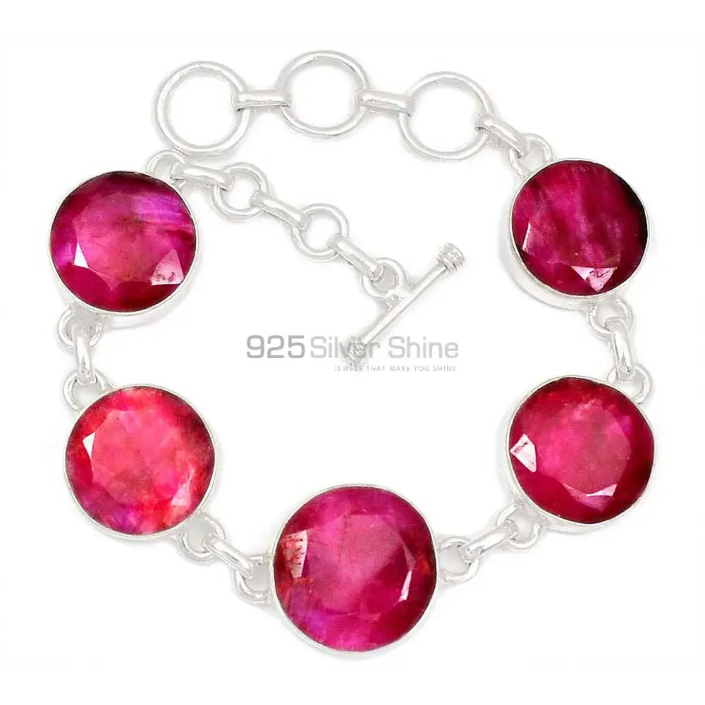 Fine Sterling Silver Bracelets In Dyed Ruby Gemstone Jewelry 925SB293-1