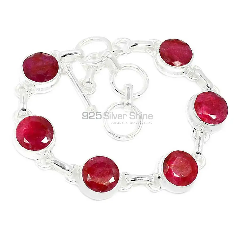 Fine Sterling Silver Bracelets In Dyed Ruby Gemstone Jewelry 925SB293-1_0