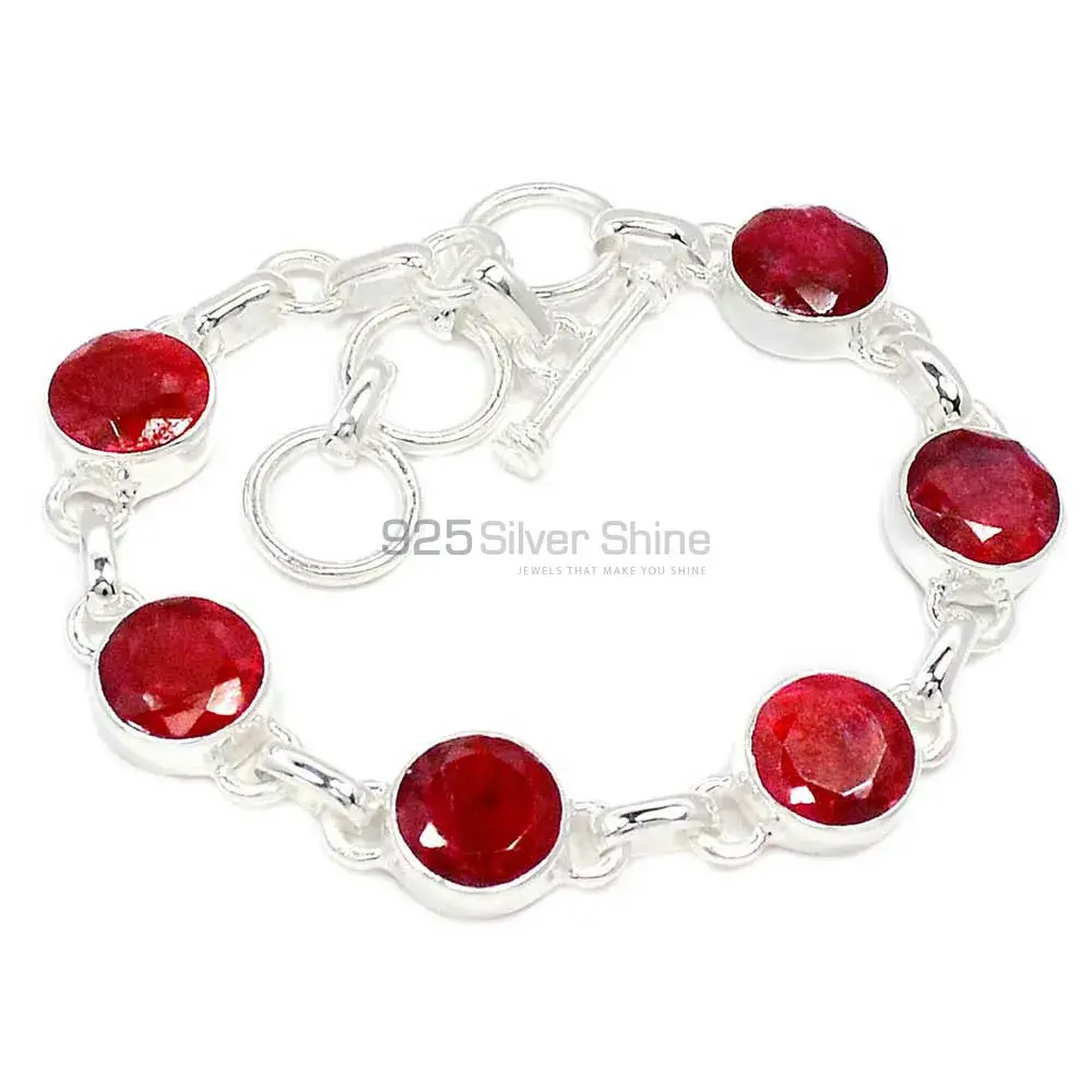Fine Sterling Silver Bracelets In Dyed Ruby Gemstone Jewelry 925SB293-1_1