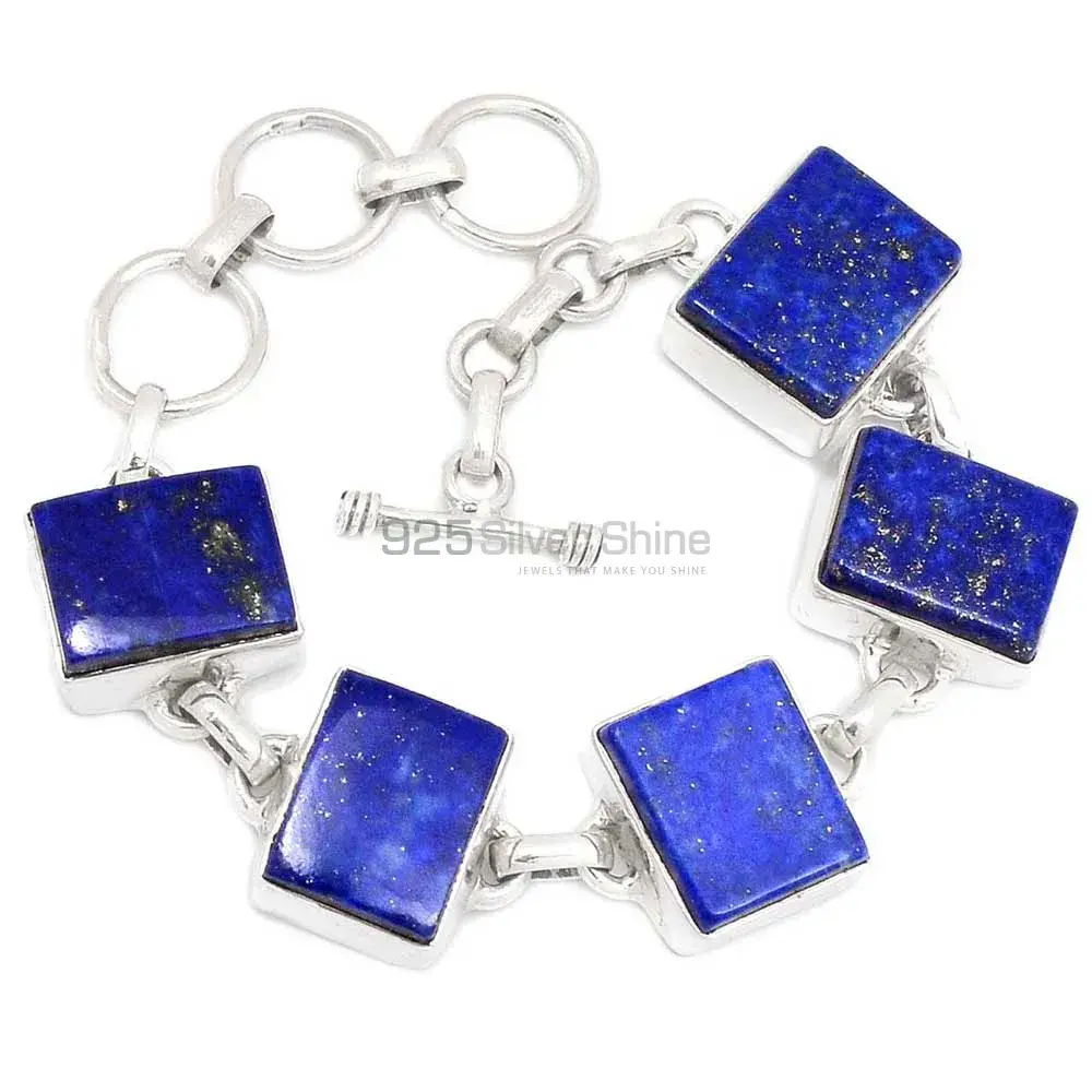 Fine Sterling Silver Bracelets In Lapis Gemstone Jewelry 925SB271-3