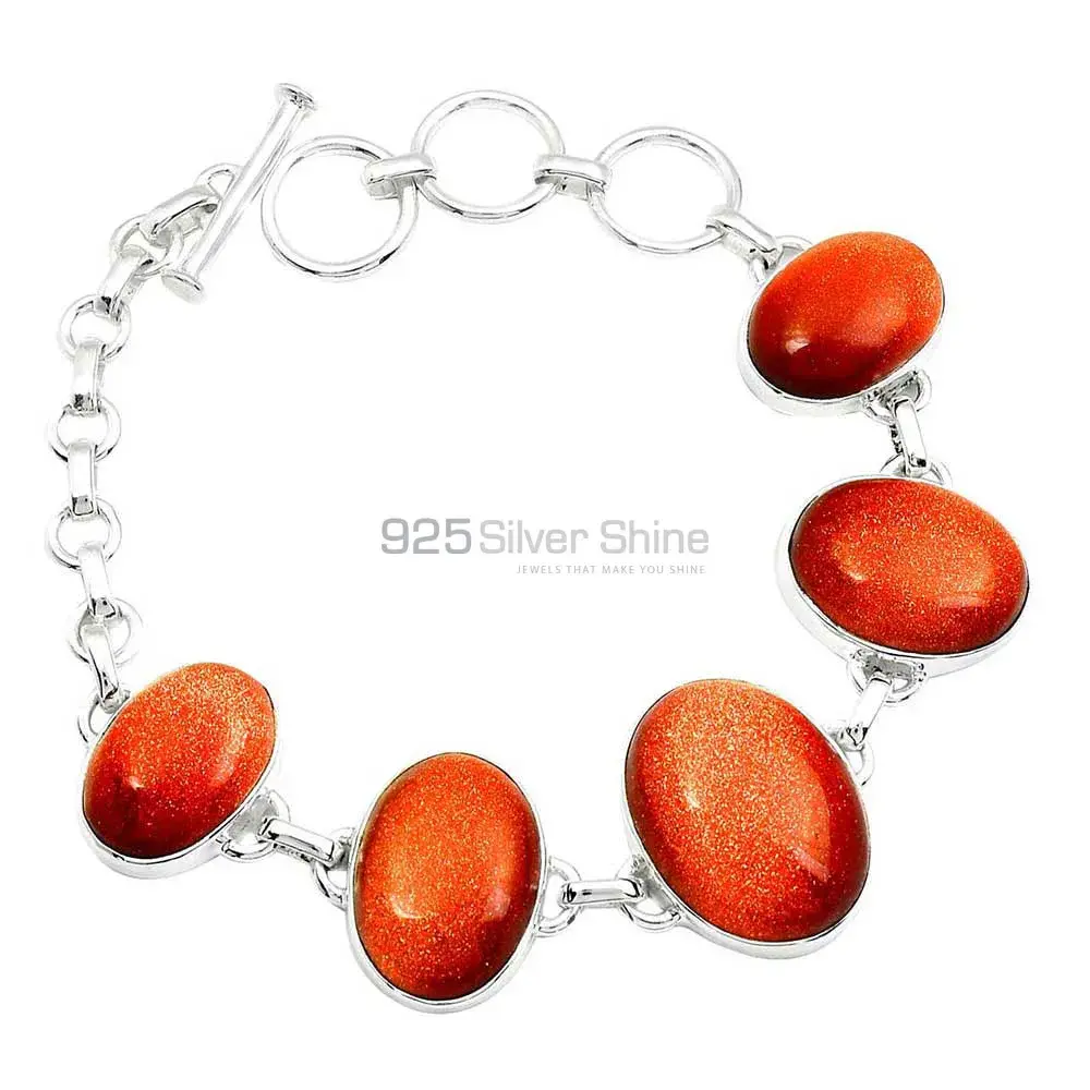 Fine Sterling Silver Bracelets In Sunstone Gemstone Jewelry 925SB315_1