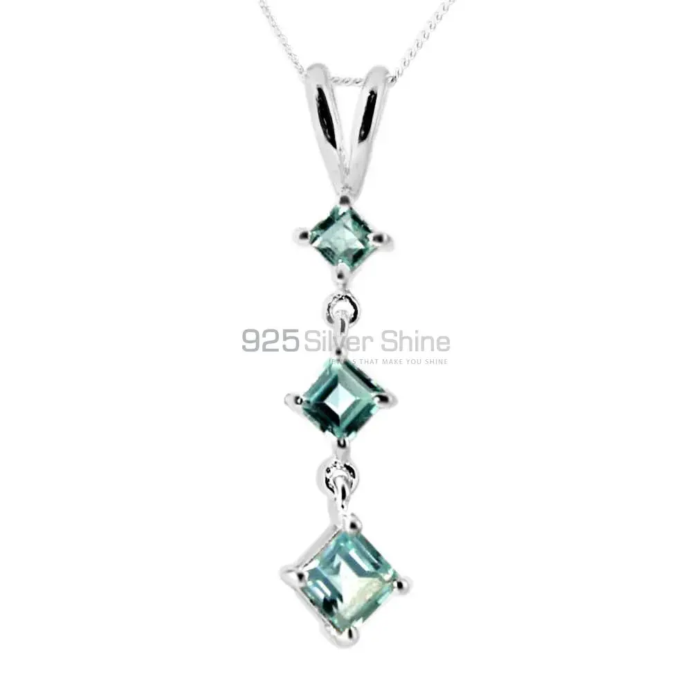 Fine Sterling Silver Pendants In Blue Topaz Gemstone Jewelry 925SP214-5_0