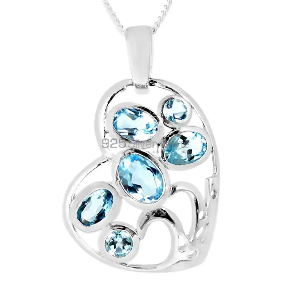 Fine Sterling Silver Pendants In Blue Topaz Gemstone Jewelry 925SP230-3