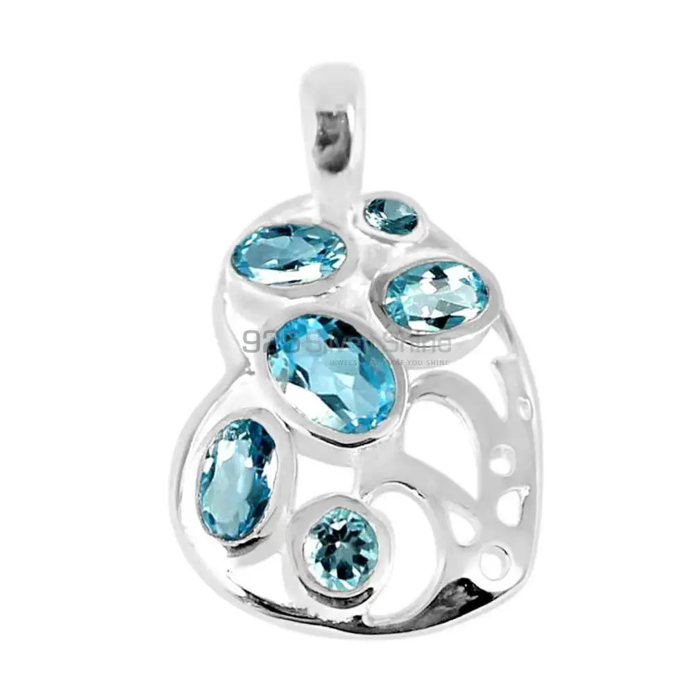 Fine Sterling Silver Pendants In Blue Topaz Gemstone Jewelry 925SP230-3_0