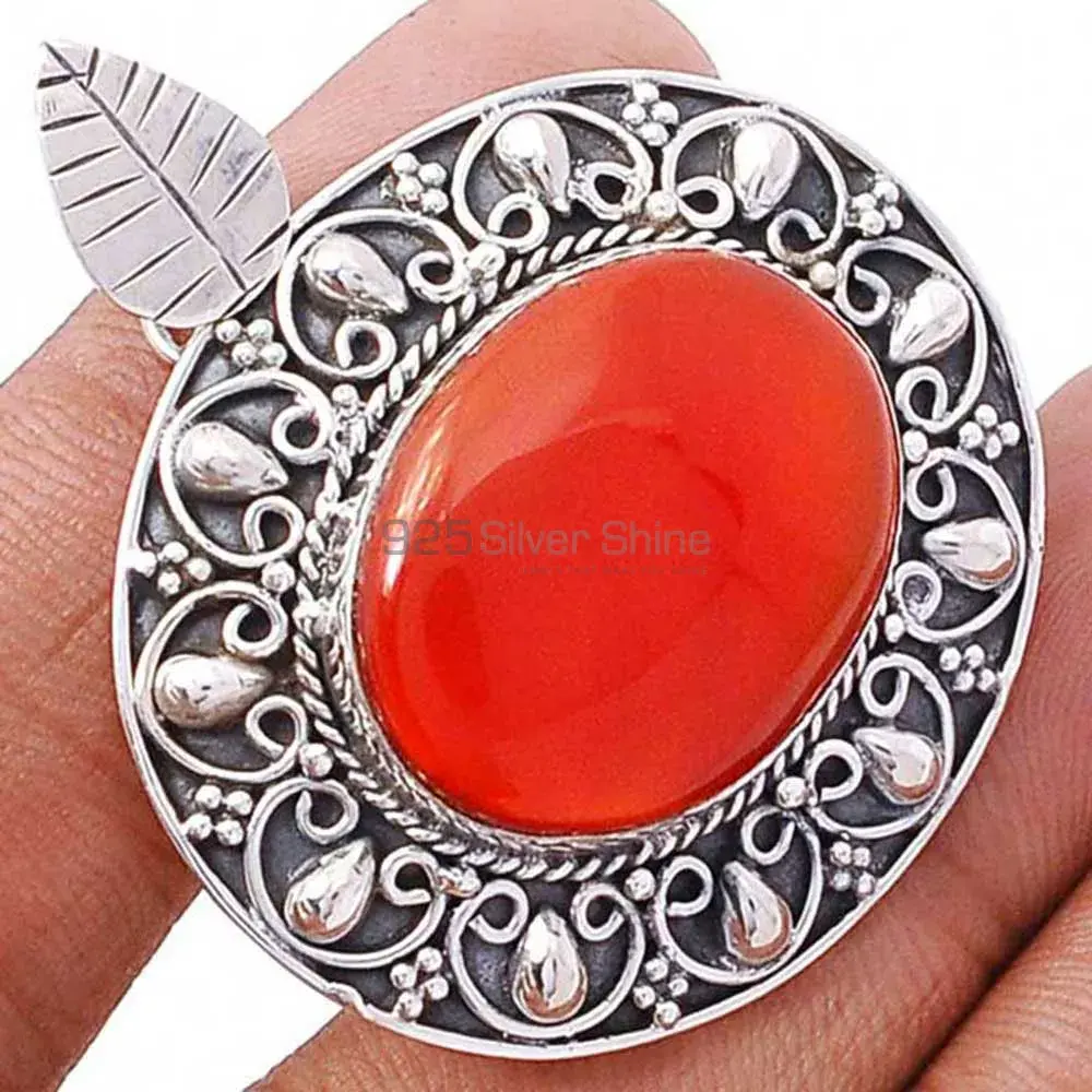 Fine Sterling Silver Pendants In Carnelian Gemstone Jewelry 925SP194-1_1