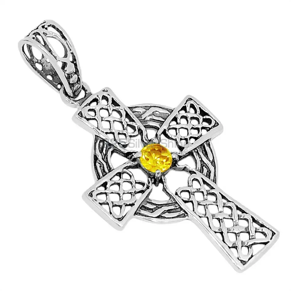 Fine Sterling Silver Pendants In Citrine Gemstone Jewelry 925SSP342-2_0