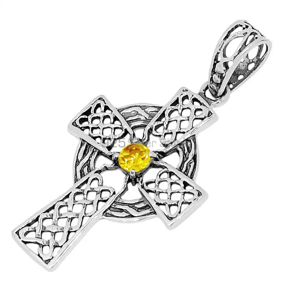 Fine Sterling Silver Pendants In Citrine Gemstone Jewelry 925SSP342-2_1