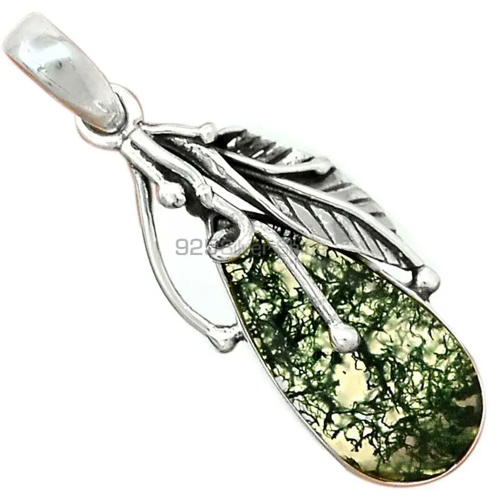 Fine Sterling Silver Pendants In Moss Agate Gemstone Jewelry 925SP64-2_0