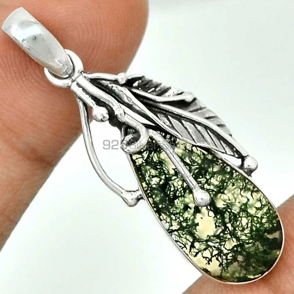 Fine Sterling Silver Pendants In Moss Agate Gemstone Jewelry 925SP64-2_1