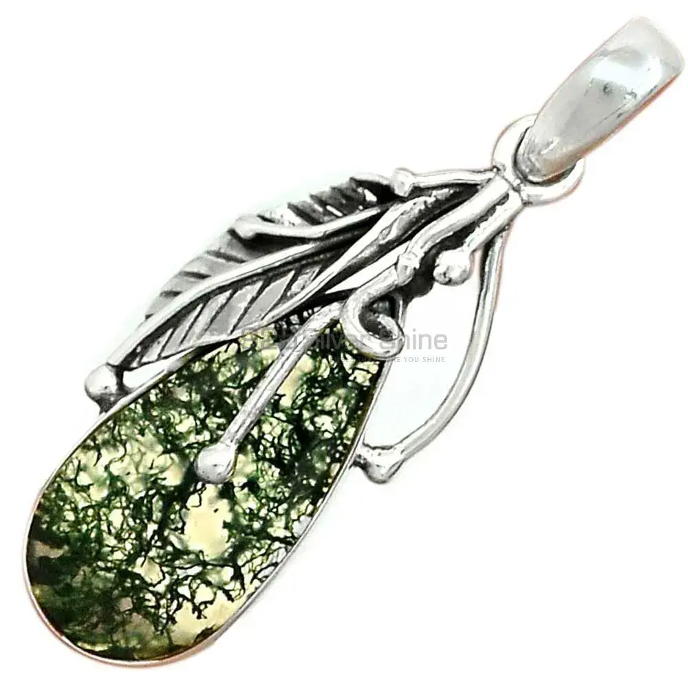 Fine Sterling Silver Pendants In Moss Agate Gemstone Jewelry 925SP64-2_2