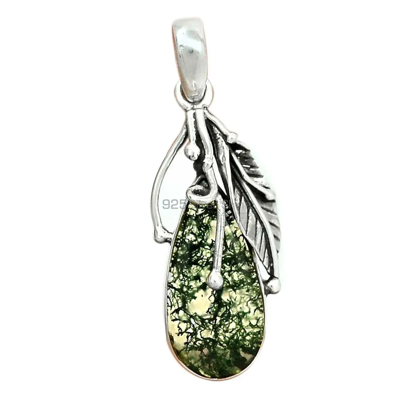 Fine Sterling Silver Pendants In Moss Agate Gemstone Jewelry 925SP64-2_3