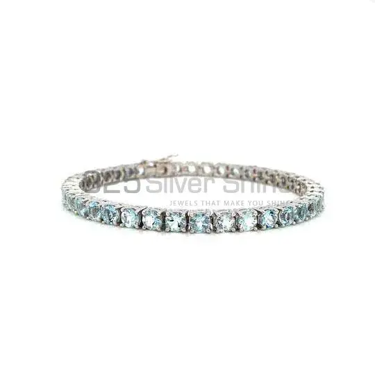 Fine Sterling Silver Tennis Bracelets In Blue Topaz Gemstone Jewelry 925SB212