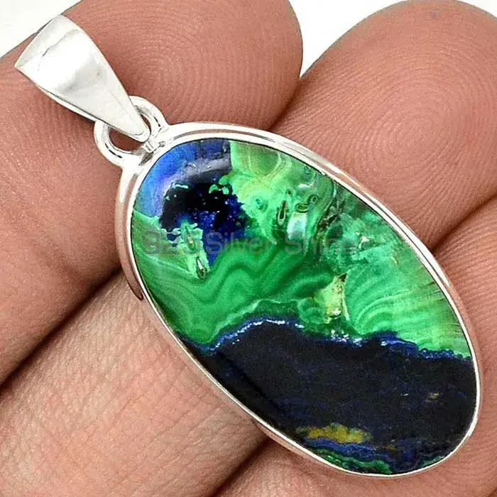 Best Price Malachite in Chrysocolla Gemstone Pendants Exporters In 925 Solid Silver Jewelry 925SP137_1