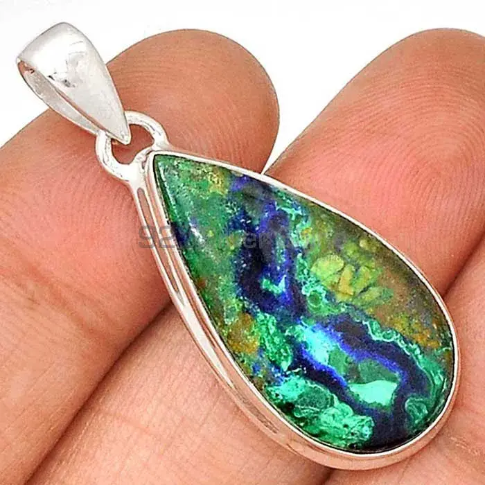 Best Price Malachite in Chrysocolla Gemstone Pendants Exporters In 925 Solid Silver Jewelry 925SP137_4