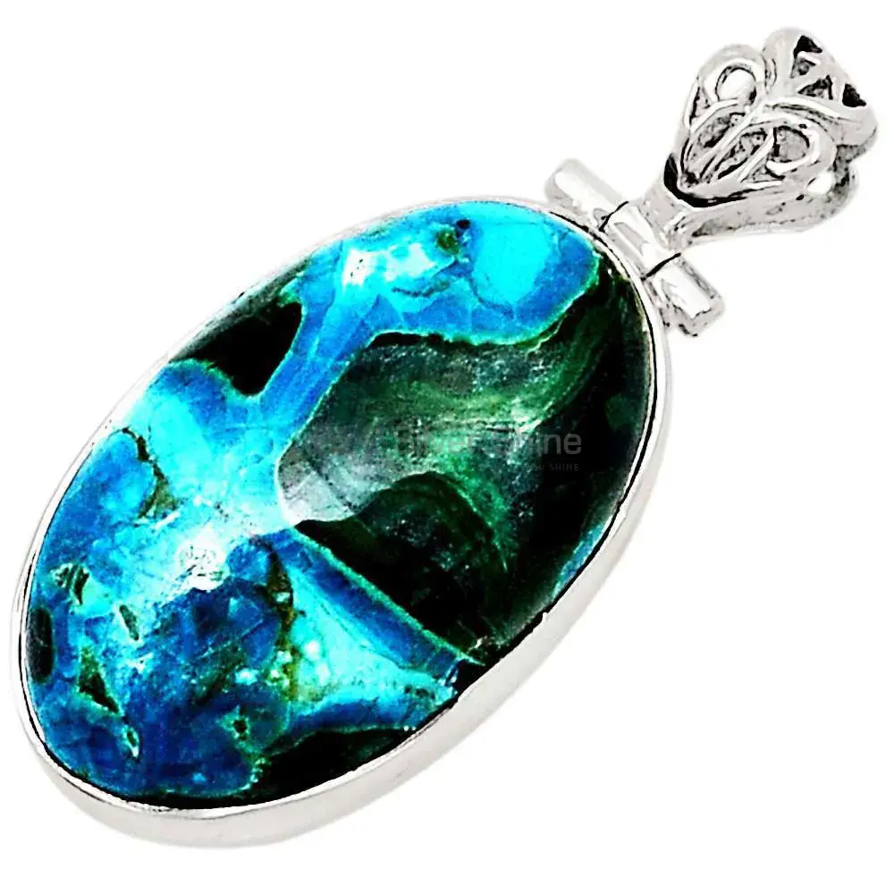 Best Price Malachite In Chrysocolla Gemstone Pendants Exporters In 925 Solid Silver Jewelry 925SP184_0