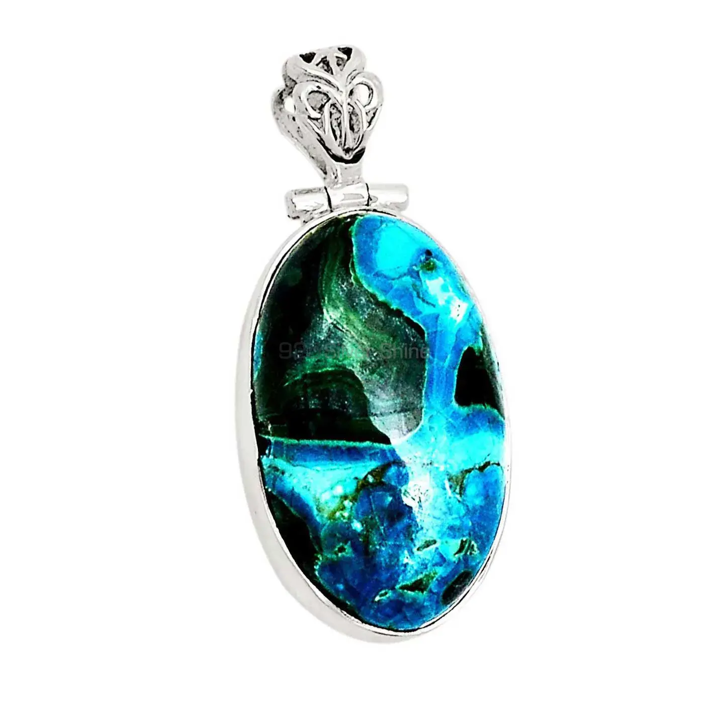Best Price Malachite In Chrysocolla Gemstone Pendants Exporters In 925 Solid Silver Jewelry 925SP184_1