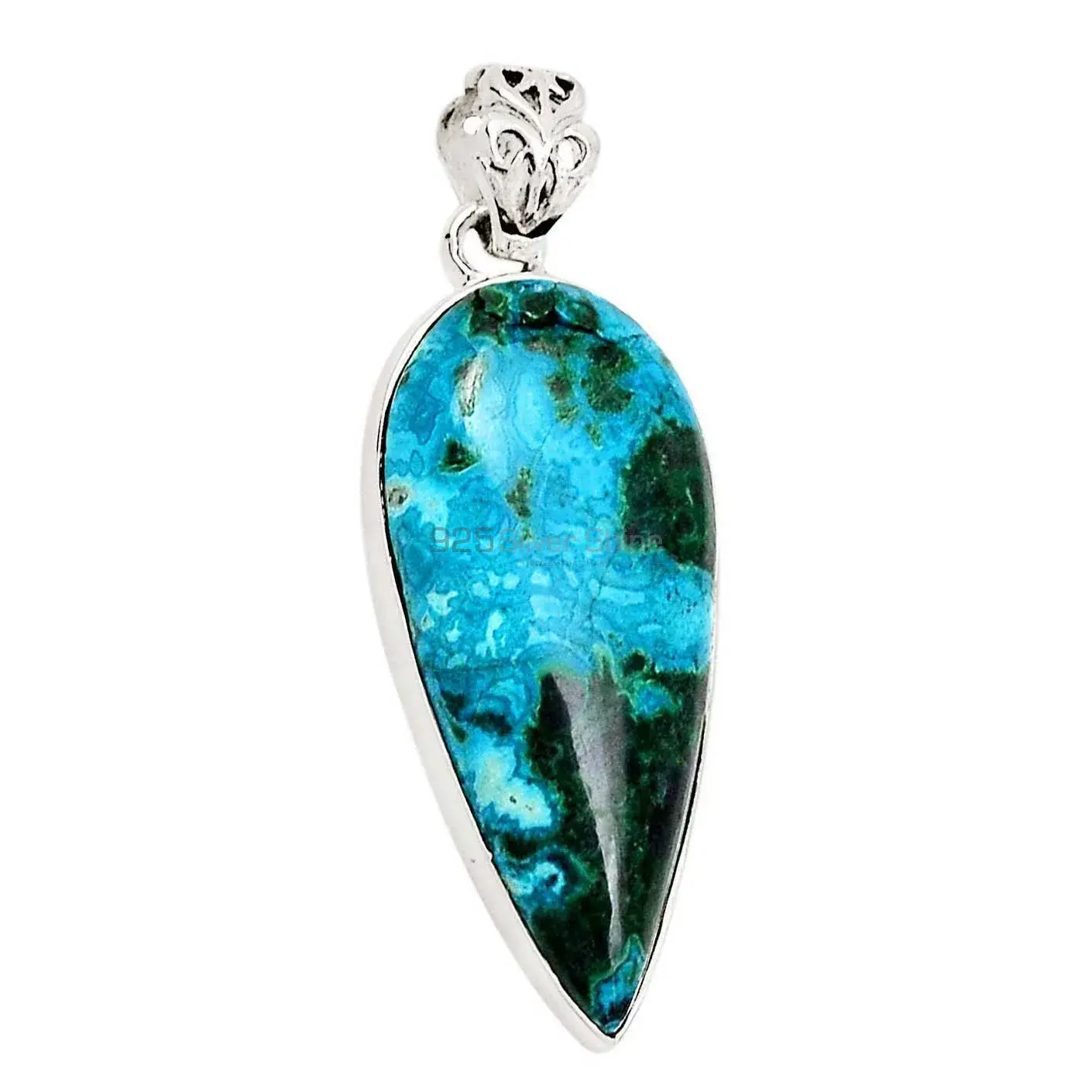 Best Price Malachite In Chrysocolla Gemstone Pendants Exporters In 925 Solid Silver Jewelry 925SP184_3