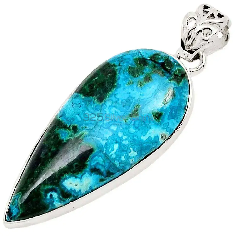 Best Price Malachite In Chrysocolla Gemstone Pendants Exporters In 925 Solid Silver Jewelry 925SP184_5