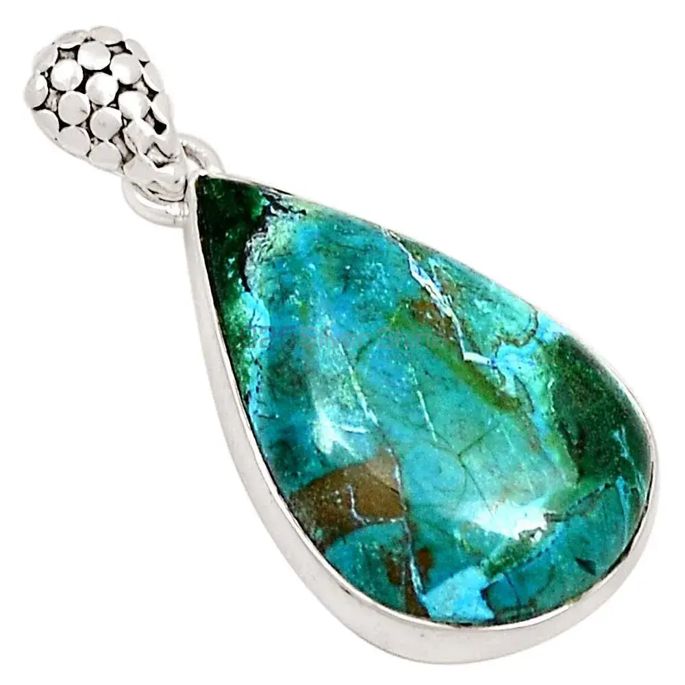 Best Price Malachite In Chrysocolla Gemstone Pendants Exporters In 925 Solid Silver Jewelry 925SP184_7
