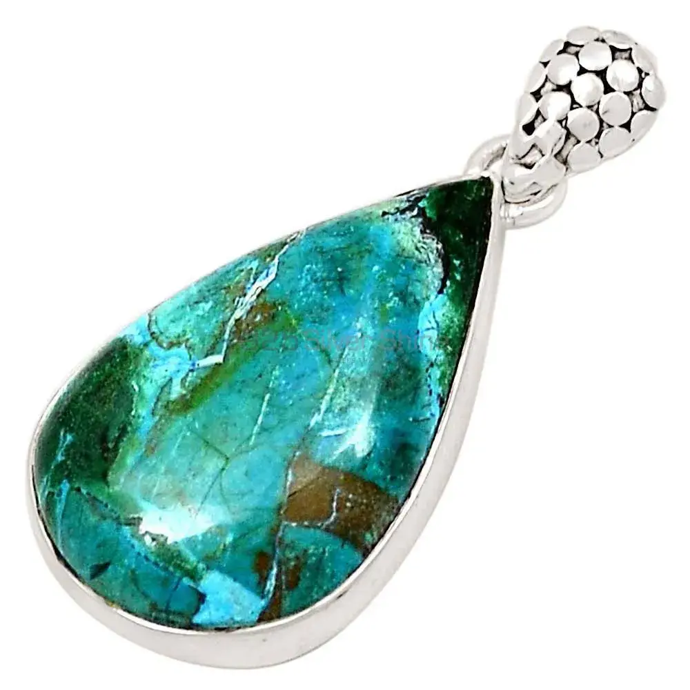 Best Price Malachite In Chrysocolla Gemstone Pendants Exporters In 925 Solid Silver Jewelry 925SP184_8