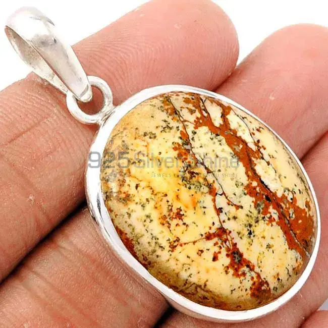 Picture Jasper Gemstone Pendants In 925 Fine Silver Jewelry 925SP143_1