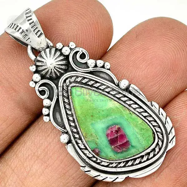 Best Price Ruby Zoisite Gemstone Pendants Exporters In 925 Solid Silver Jewelry 925SP43-1_0