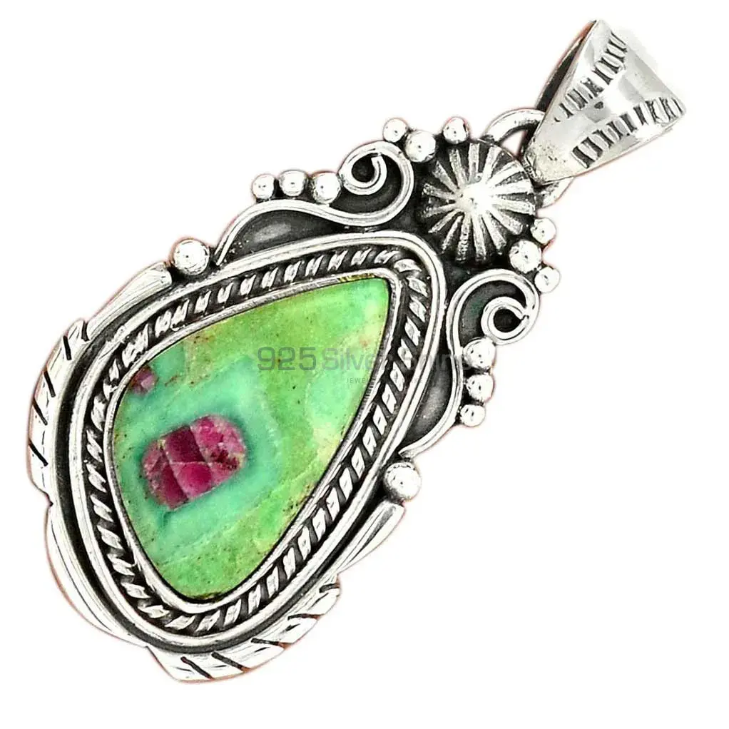 Ruby Zoisite Gemstone Pendants In 925 Solid Silver Jewelry 925SP43-1_2