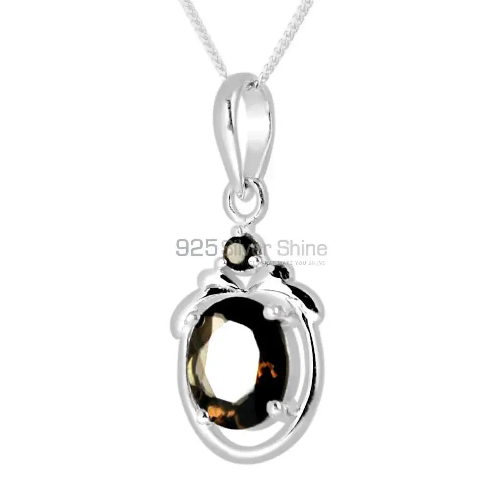 Best Price Smokey Gemstone Pendants Exporters In 925 Solid Silver Jewelry 925SP259-5