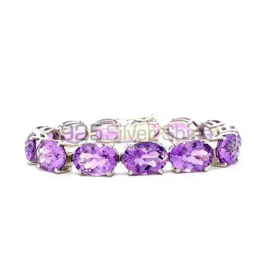Solid Silver Handmade Tennis Bracelets In Amethyst Gemstone 925SB206