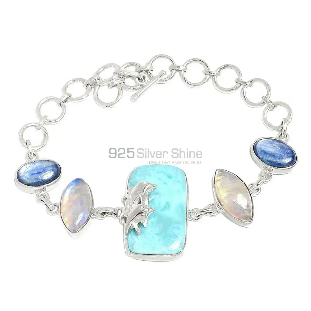 Best Price Solid Sterling Silver Handmade Bracelets In Larimar-Rainbow-Kyanite Gemstone Jewelry 925SB302-1
