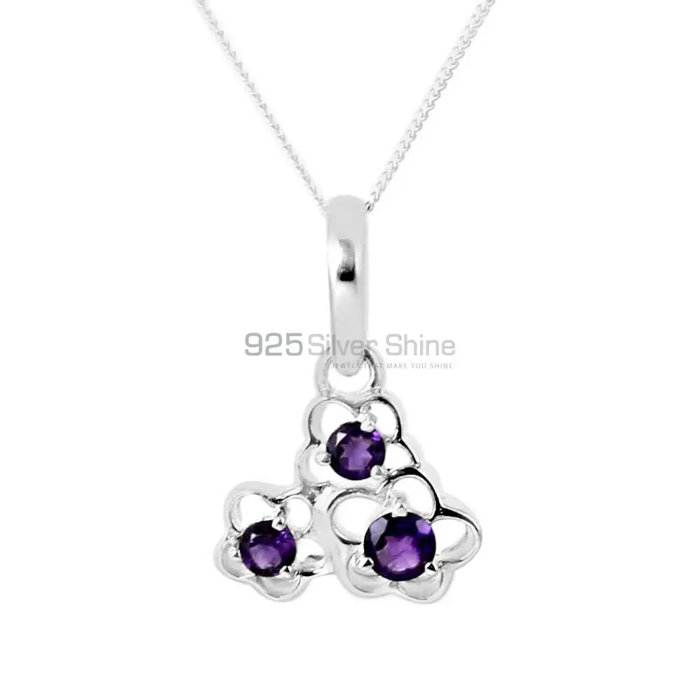 Solid Sterling Silver Handmade Pendants In Amethyst Gemstone Jewelry 925SP213-5_0