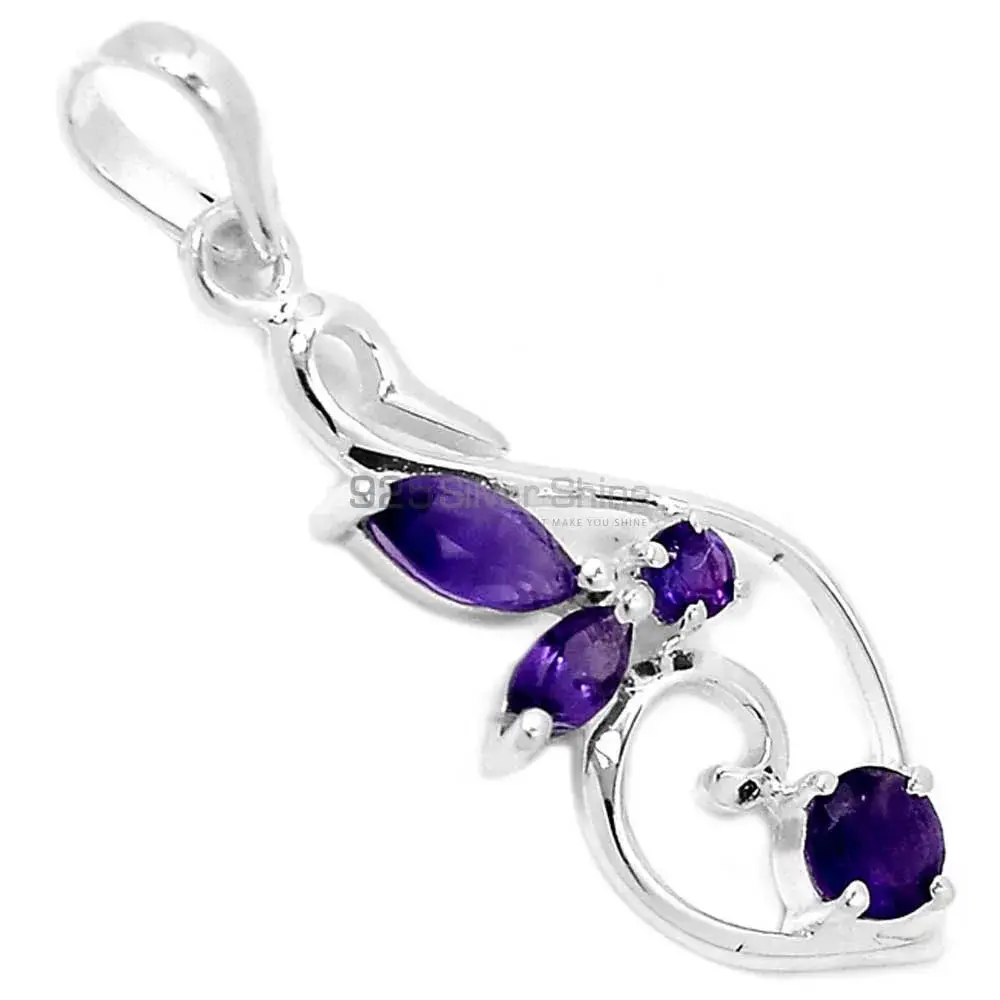 Solid Sterling Silver Handmade Pendants In Amethyst Gemstone Jewelry 925SP288-4