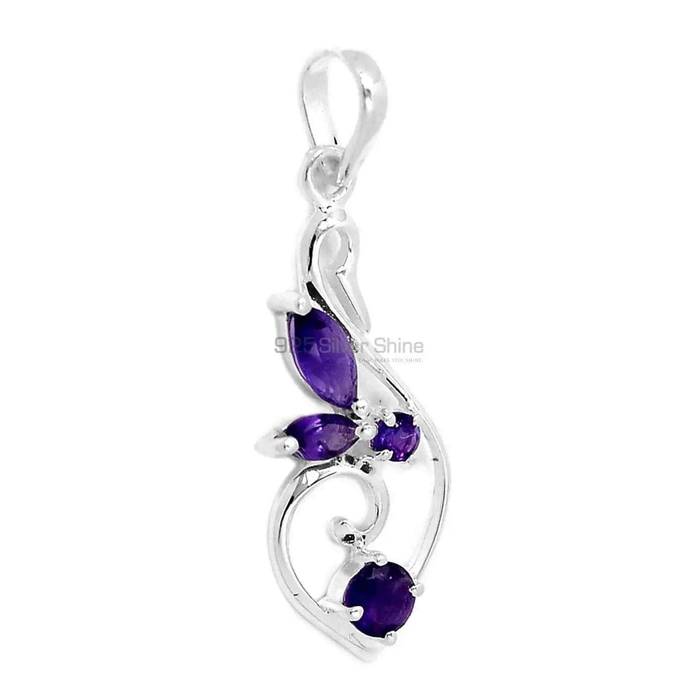 Solid Sterling Silver Handmade Pendants In Amethyst Gemstone Jewelry 925SP288-4_0