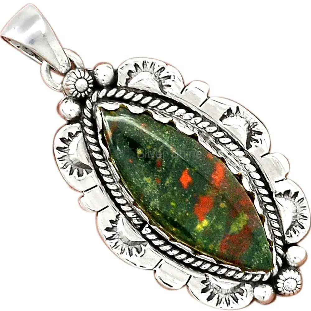 Solid Sterling Silver Handmade Pendants In Blood Stone Gemstone Jewelry 925SP086-1_0