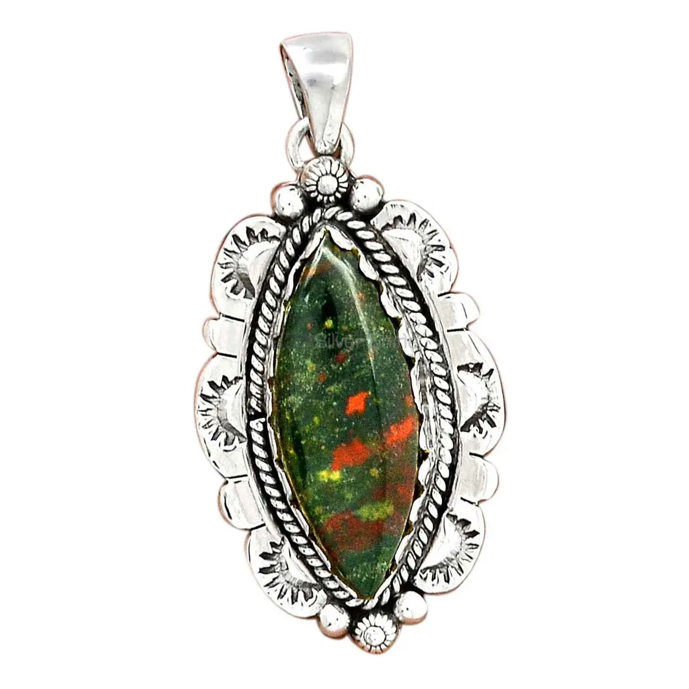 Solid Sterling Silver Handmade Pendants In Blood Stone Gemstone Jewelry 925SP086-1_2