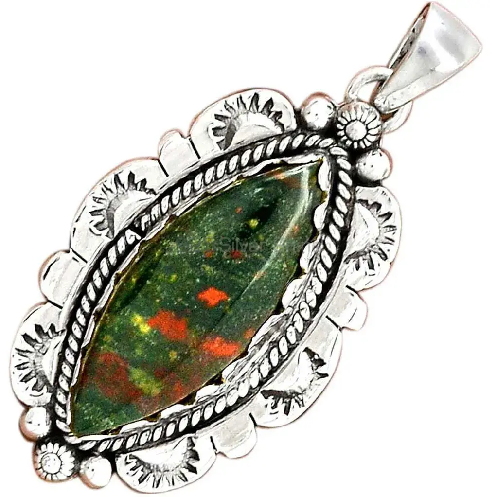 Solid Sterling Silver Handmade Pendants In Blood Stone Gemstone Jewelry 925SP086-1_3