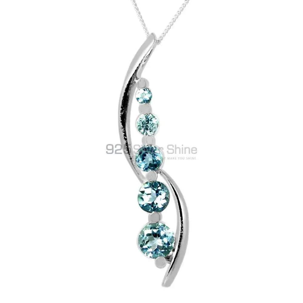 Solid Sterling Silver Handmade Pendants In Blue Topaz Gemstone Jewelry 925SP261-7_0