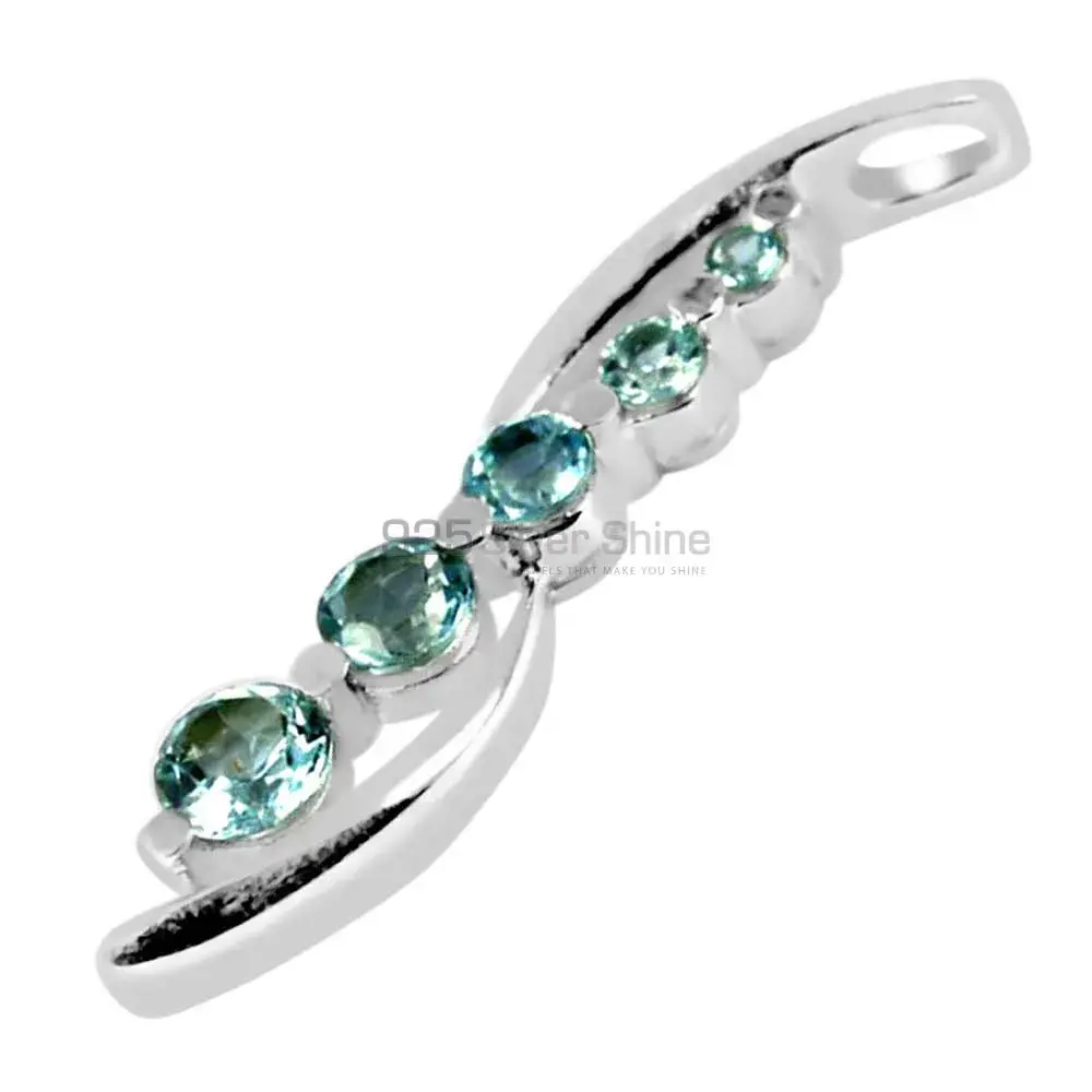 Solid Sterling Silver Handmade Pendants In Blue Topaz Gemstone Jewelry 925SP261-7_1