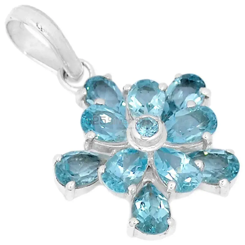 Solid Sterling Silver Handmade Pendants In Blue Topaz Gemstone Jewelry 925SP269-2_0