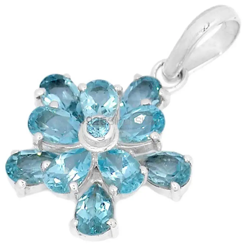 Solid Sterling Silver Handmade Pendants In Blue Topaz Gemstone Jewelry 925SP269-2_1