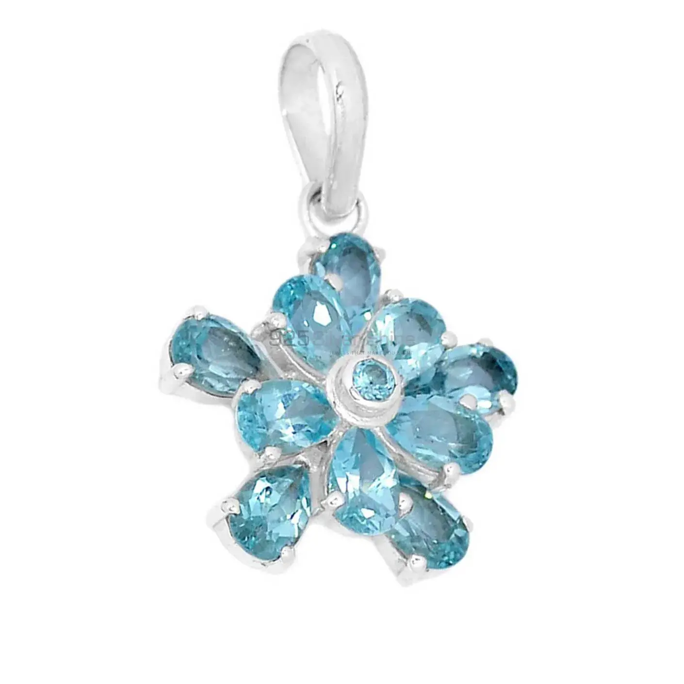 Solid Sterling Silver Handmade Pendants In Blue Topaz Gemstone Jewelry 925SP269-2_2