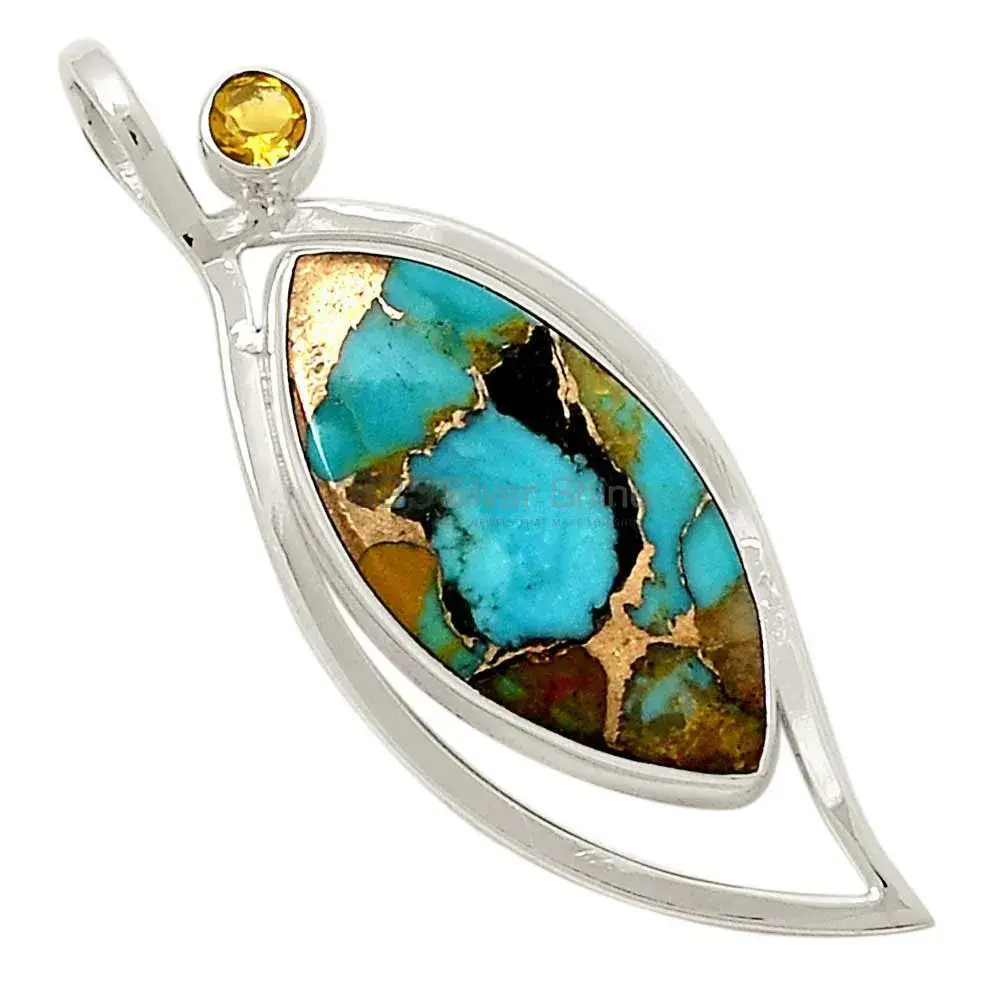 Solid Sterling Silver Handmade Pendants In Copper Turquoise Gemstone Jewelry 925SP191-2_0