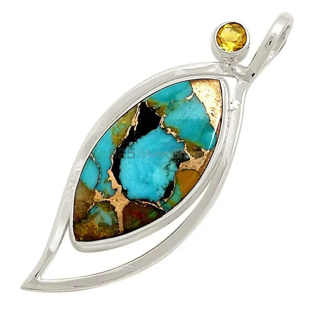 Solid Sterling Silver Handmade Pendants In Copper Turquoise Gemstone Jewelry 925SP191-2_1
